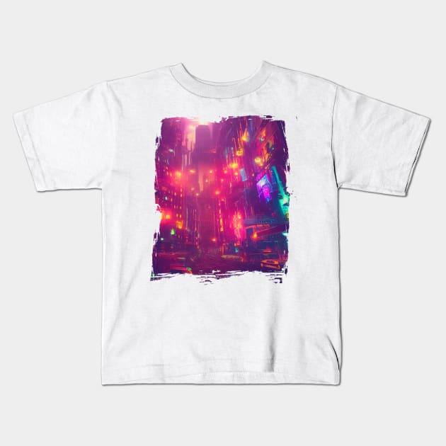 Cool Japanese Neon City Kids T-Shirt by star trek fanart and more